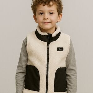 Boys Bass White and Black Fleece Vest with Full-Zip Closure